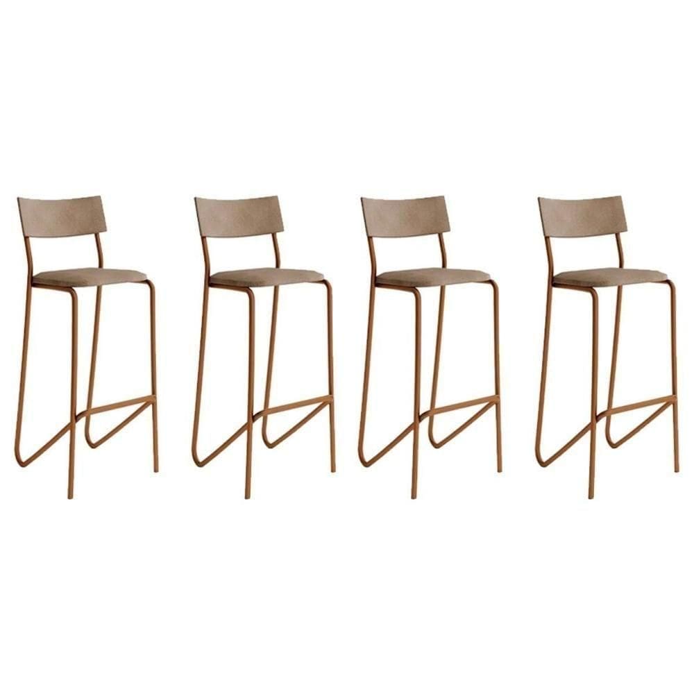 Kit 4 Banqueta De Cozinha Atlas 1747 4 Uni Rose-linho Areia-courano Caramelo - Carraro