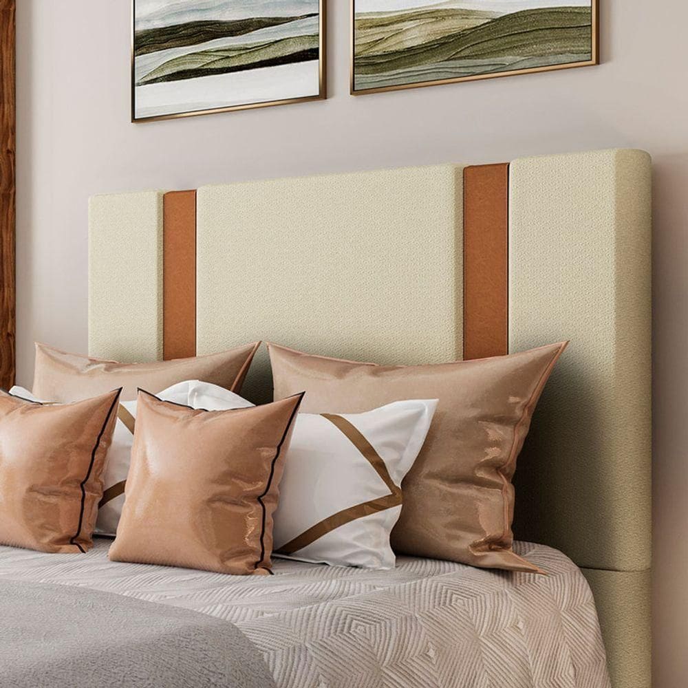 Cabeceira Estofada Casal 140 Cm Ametista Linho Creme