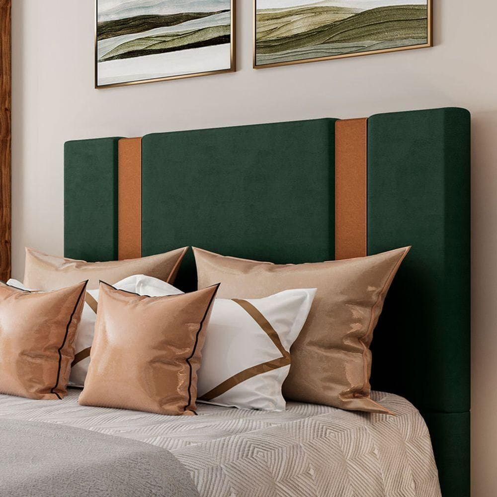 Cabeceira Estofada Casal 140 Cm Ametista Veludo Verde