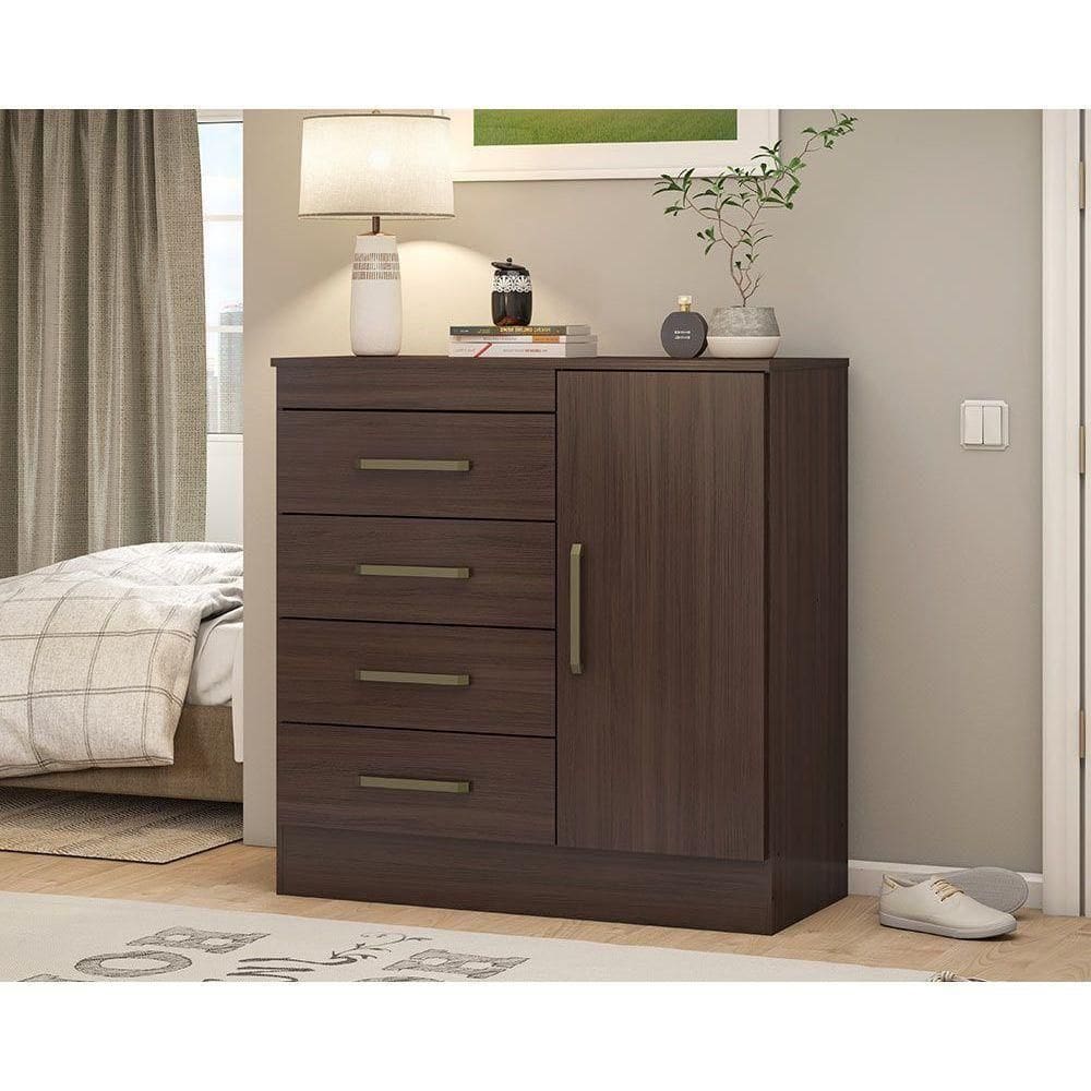 Cômoda Solteiro Montevideu C- 1 Porta E 4 Gavetas Cafe Touch - Demóbile