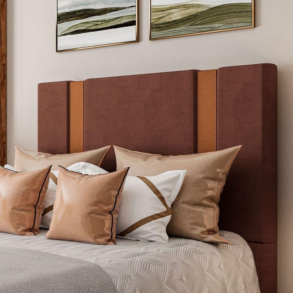 Cabeceira Estofada Casal 140 Cm Ametista Veludo Terracota