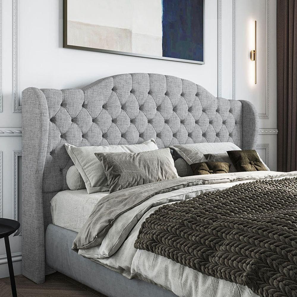 Cabeceira Estofada Casal 140 Cm Cristal Linho Cinza