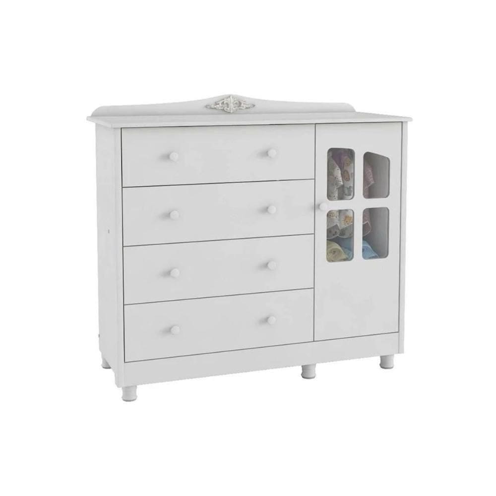 Cômoda Bebê Elô C- 1 Porta Cristal E 4 Gavetas Branco - Peroba