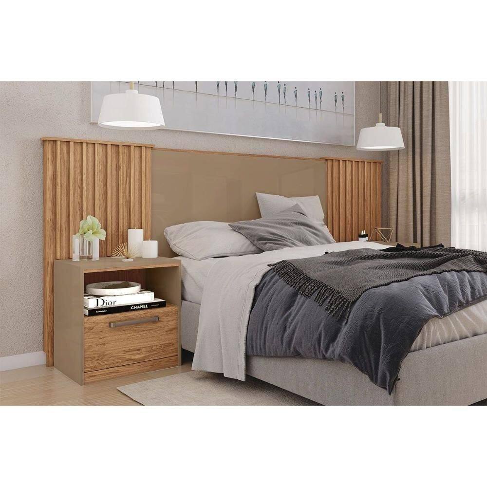 Painel Cama Box Madeirado Casal-queen-king Lucius 2 Mesas C- 1 Gaveta Freijo-sued - Caemmun