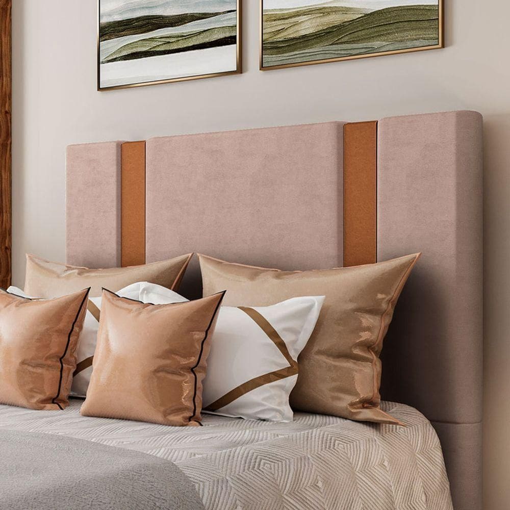 Cabeceira Estofada King 195 Cm Ametista Veludo Rose