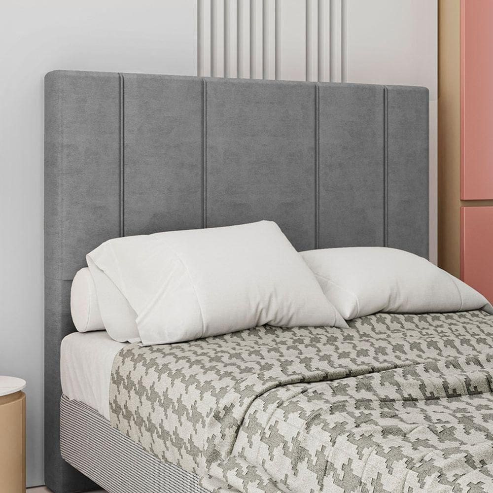 Cabeceira Estofada King 195 Cm Rubi Veludo Cinza