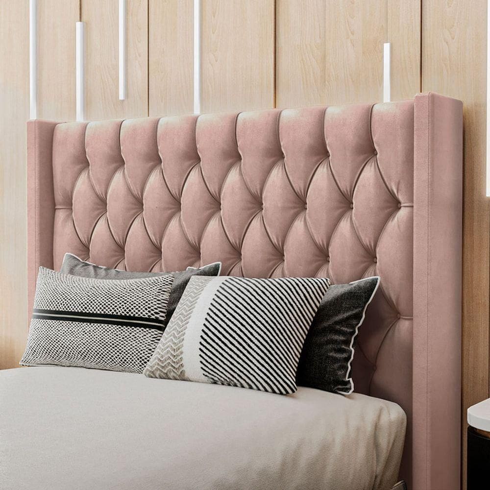 Cabeceira Estofada King 195 Cm Pérola Veludo Rose