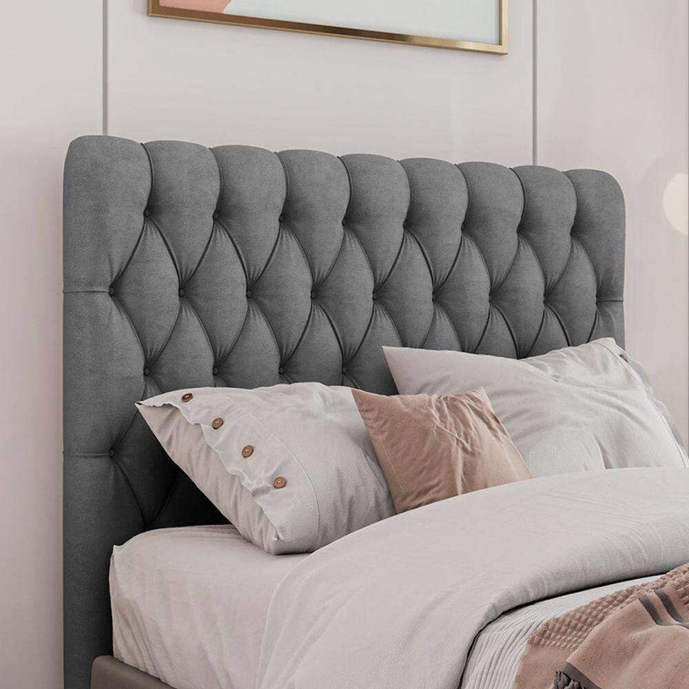 Cabeceira Estofada Casal 140 Cm Topázio Veludo Cinza