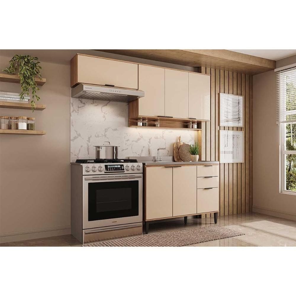 Kit De Cozinha Completa 3 Peças Alpha (2aéreos+1balcão) C3p30 Freijo-off White - Carraro