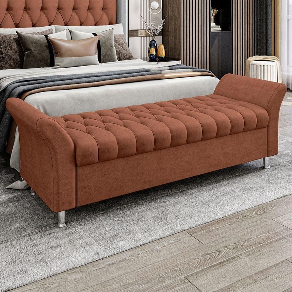 Recamier Puff Estofado Casal 140 Cm ágata Veludo Terracota