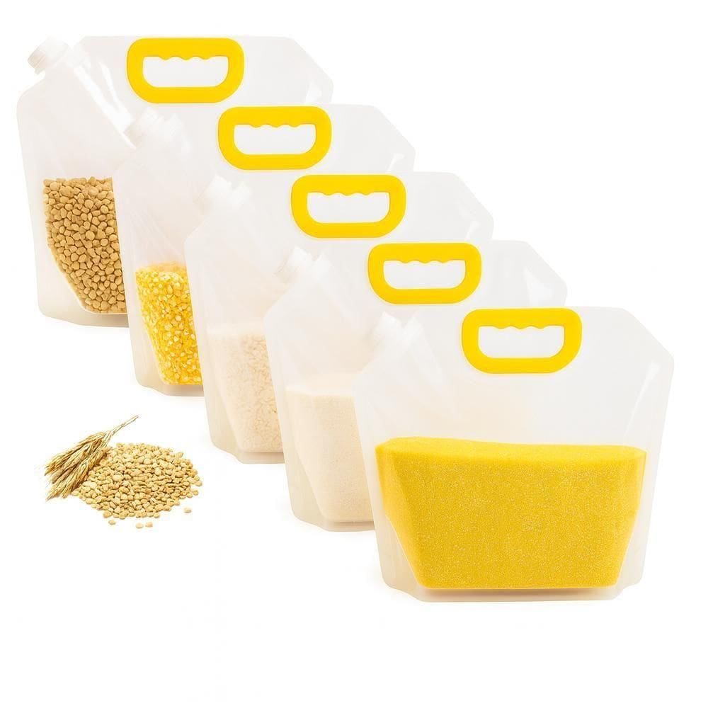 Kit 5 Sacos Armazenamento Alimentos Graos Cereais Liquidos 1,5l Armazenar Agua Bebida Organizador