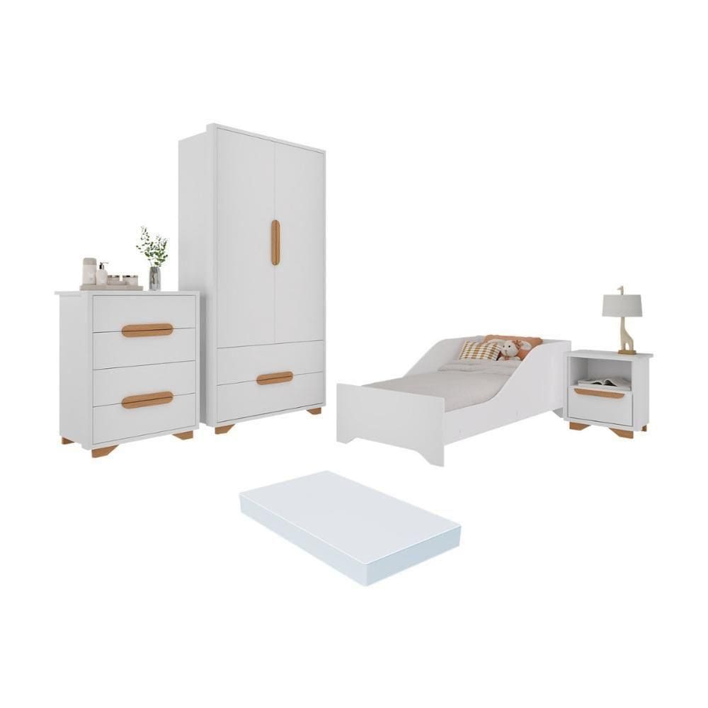 Quarto Infantil Completo Com Minicama Com Colchão Incluso Multimóveis Mp4402 Branco Natural