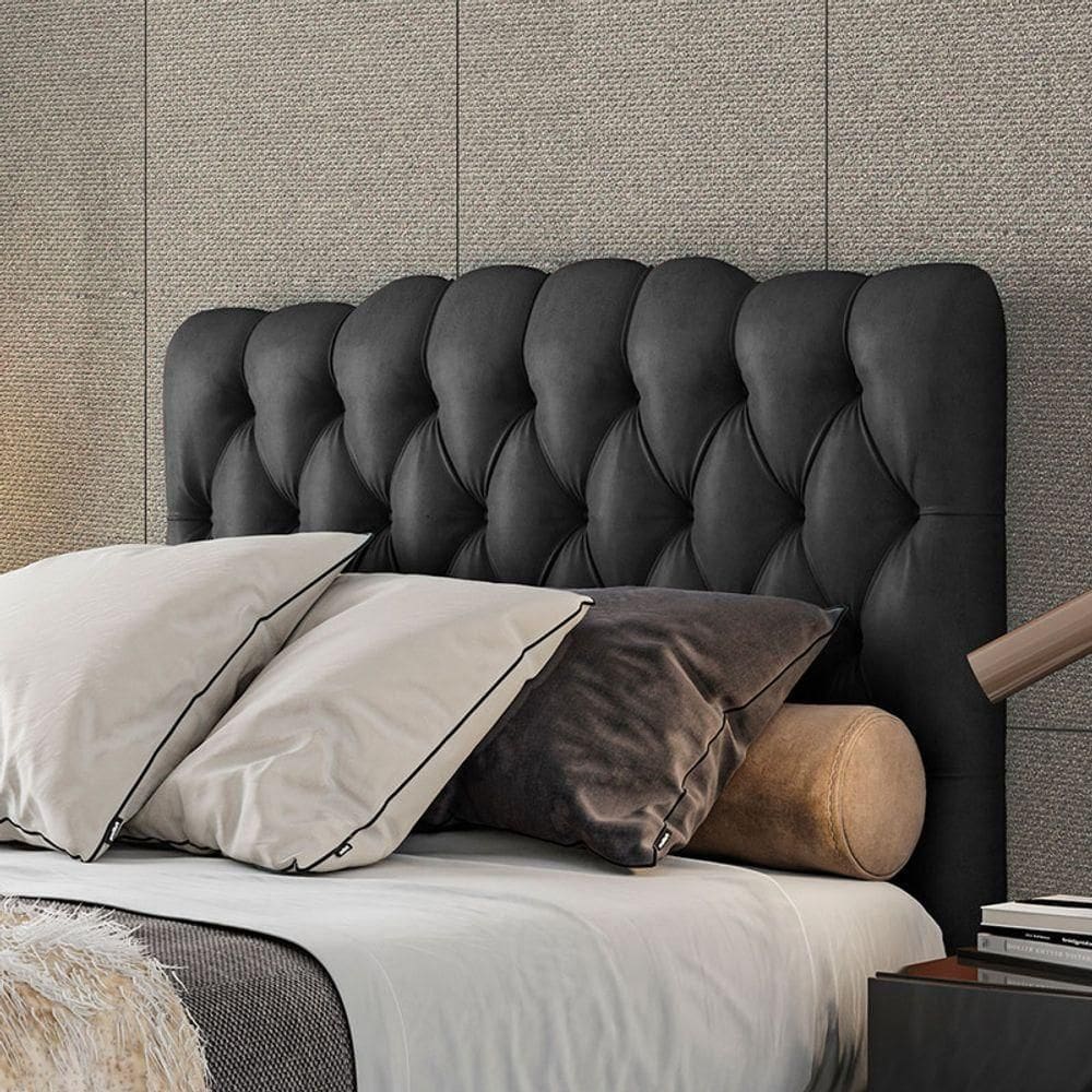 Cabeceira Estofada Queen 160 Cm Prisma Veludo Preto