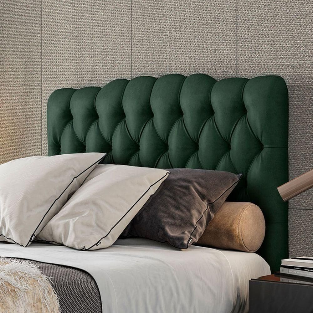 Cabeceira Estofada Queen 160 Cm Prisma Veludo Verde
