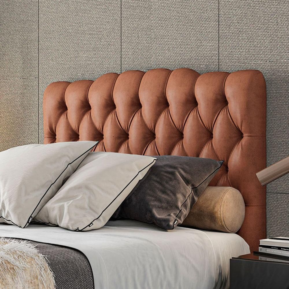 Cabeceira Estofada Solteiro 90 Cm Prisma Veludo Terracota
