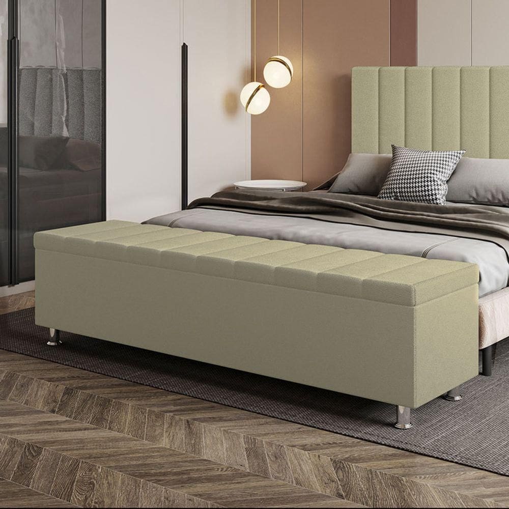 Calçadeira Baú Recamier Estofado Queen 160 Cm ônix Corino Bege