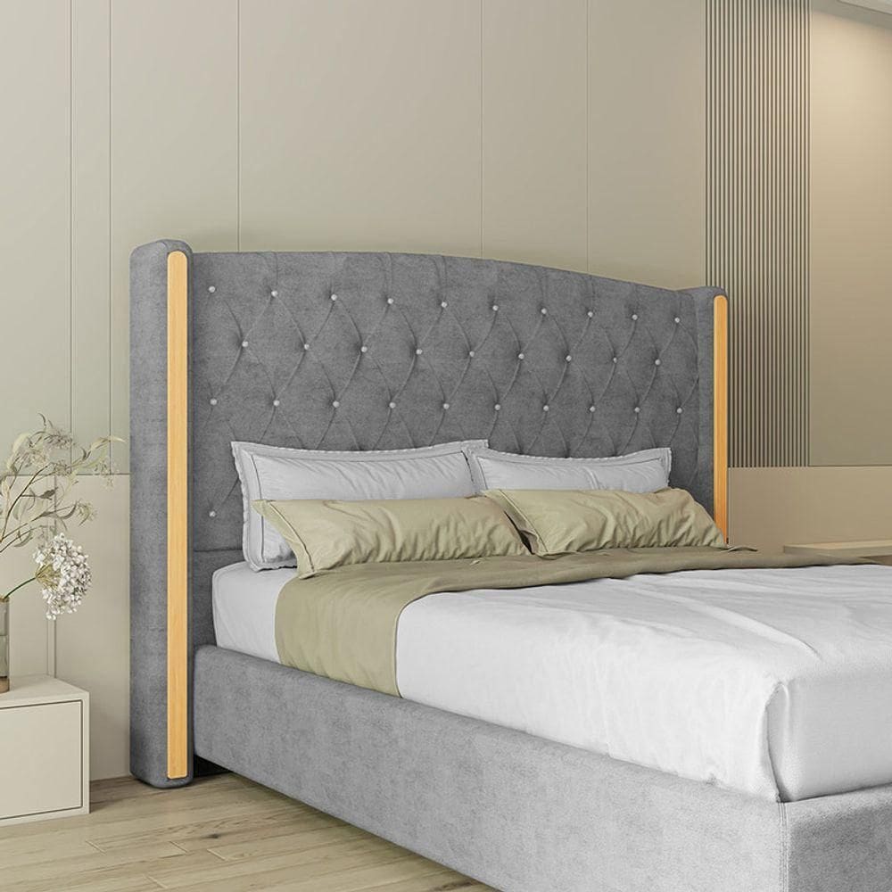 Cabeceira Estofada Queen 160 Cm Zirconio Veludo Cinza