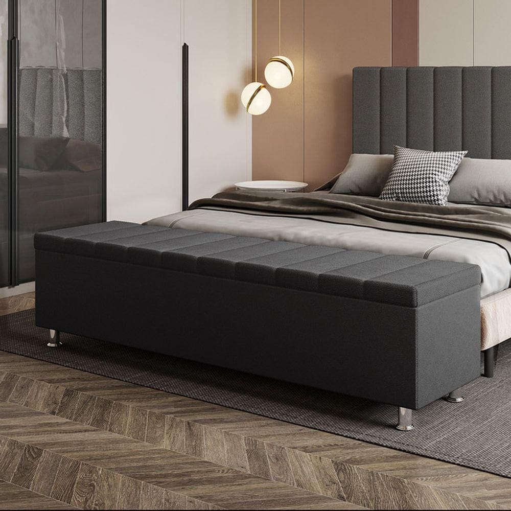 Calçadeira Baú Recamier Estofado Casal 140 Cm ônix Corino Preto