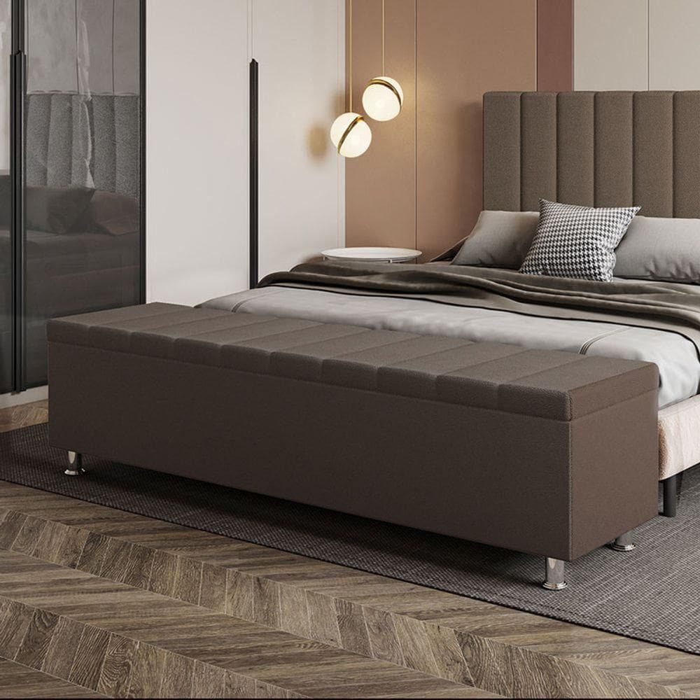 Calçadeira Baú Recamier Estofado Casal 140 Cm ônix Corino Marrom