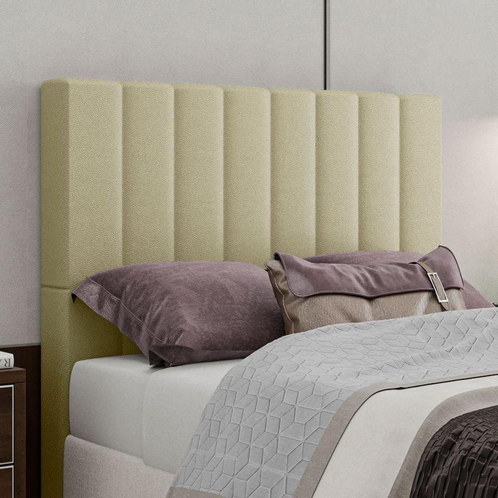 Cabeceira Estofada Solteiro 90 Cm Esmeralda Corino Bege