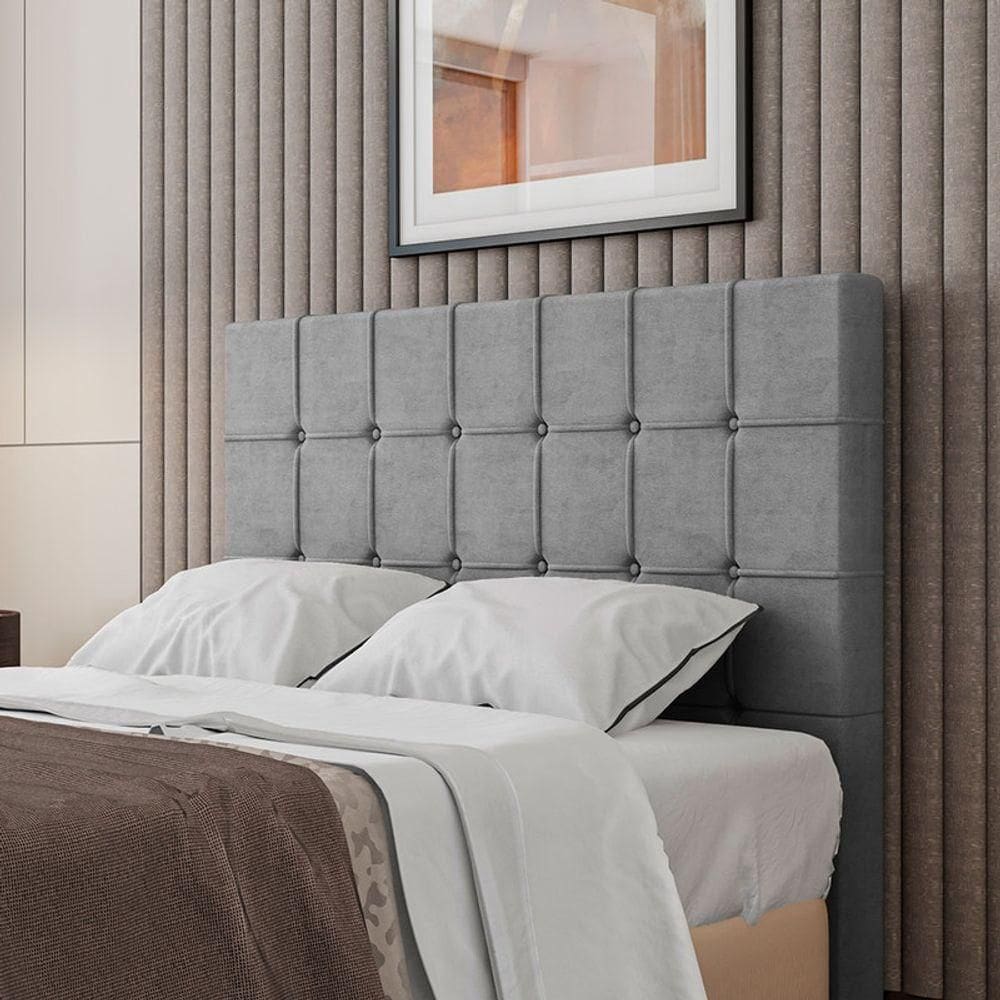 Cabeceira Estofada Queen 160 Cm Turmalina Veludo Cinza