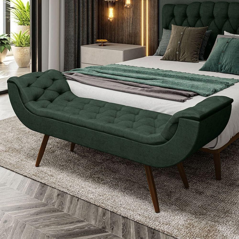 Recamier Puff Estofado King 195 Cm Drusa Veludo Verde