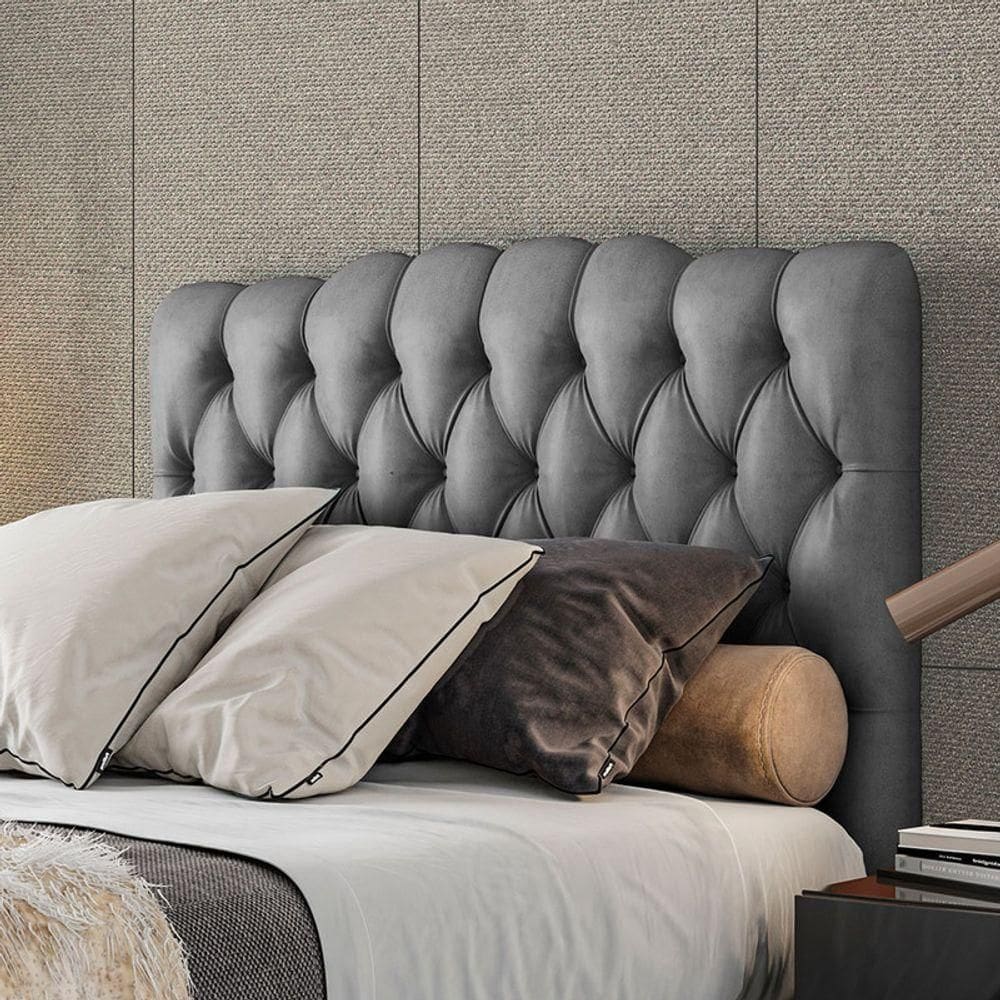 Cabeceira Estofada Queen 160 Cm Prisma Veludo Cinza