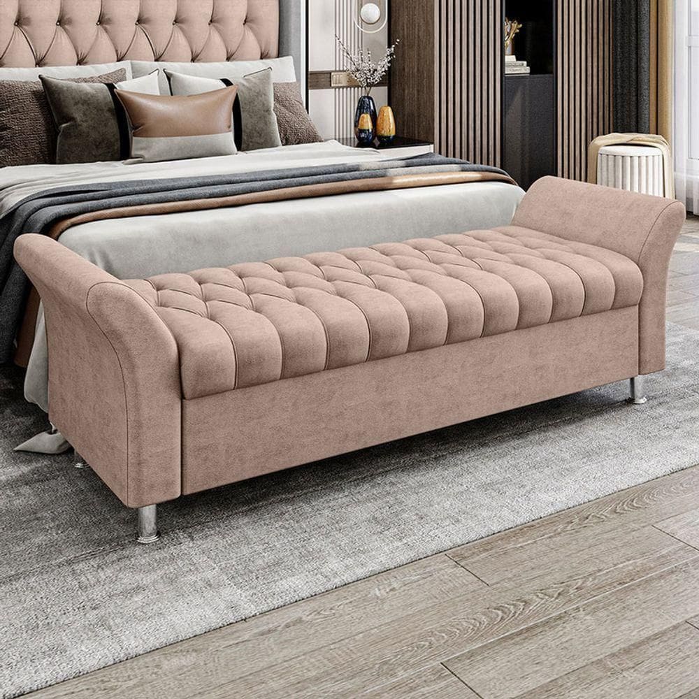 Recamier Puff Estofado Queen 160 Cm ágata Veludo Rose