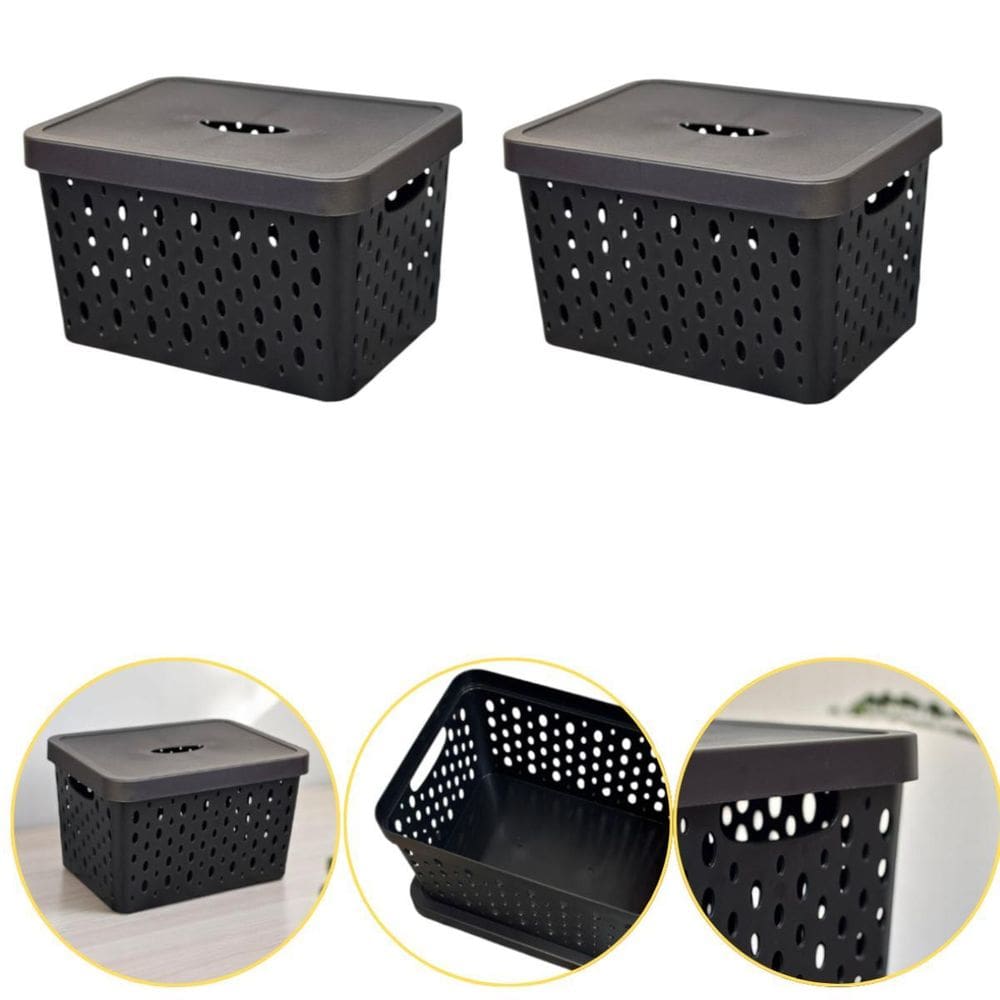 Kit 2 Caixa Cesto Organizador Multiuso Empilhável 17 L Preto
