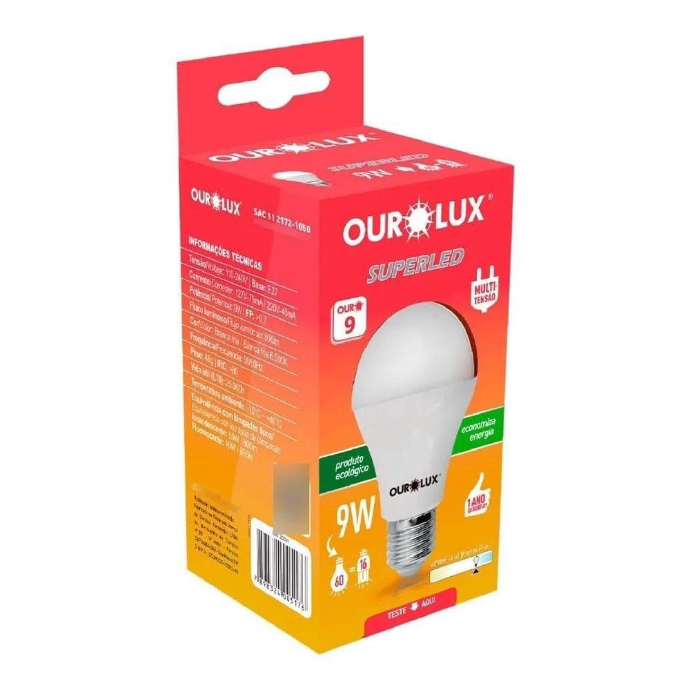 Lampada Led Bulbo 9W Superled Ouro Biv 6500K Ourolux
