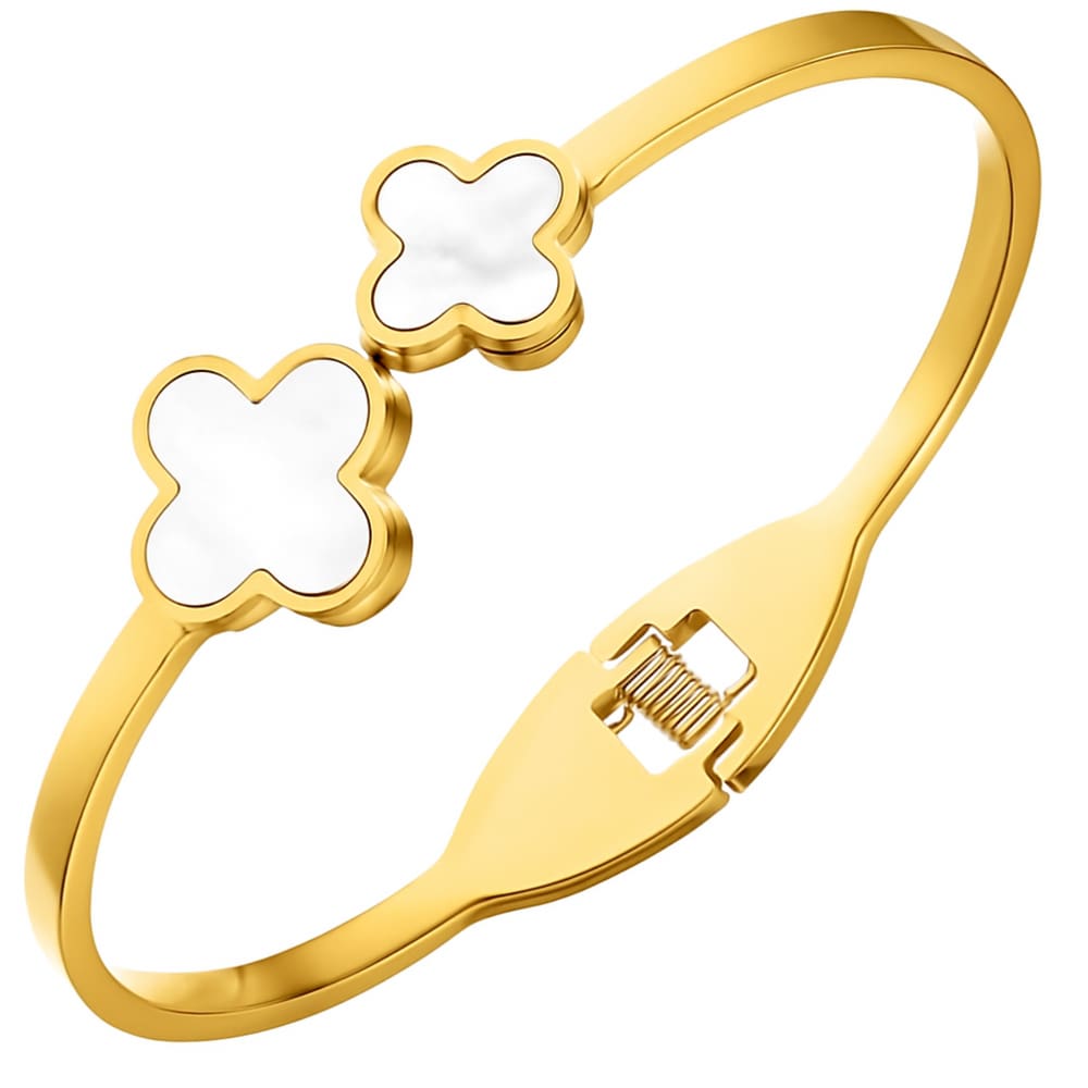 Pulseira Bracelete Feminina Trevo Aurelia Folheada Ouro Aço