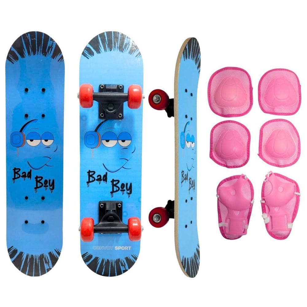 Skate Infantil Bad Boy 40 Kg + Acessórios De Segurança Rosa