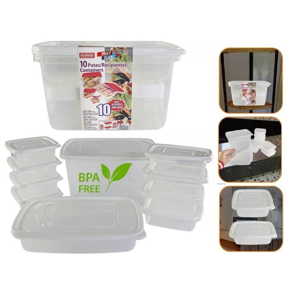 Conjunto 10 Potes Alimentos Recipientes De Plástico Pratico