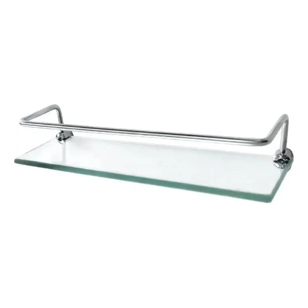 2X Porta Shampoo Reto Luxo 40Cm Alumínio Base Vidro 8 Mm