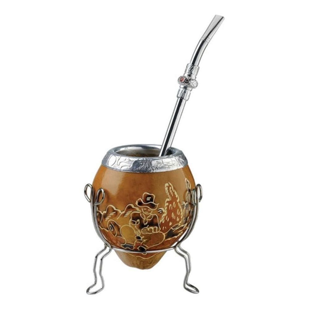 Kit Cuia Coquinho E Bomba Com Porta Cuia Trabalhado Promate