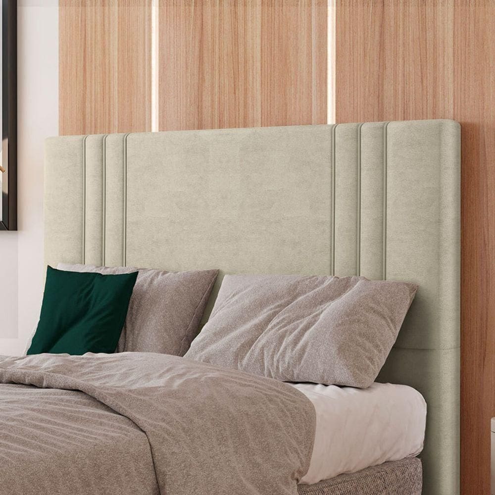 Cabeceira Estofada Casal 140 Cm Diamante Veludo Bege