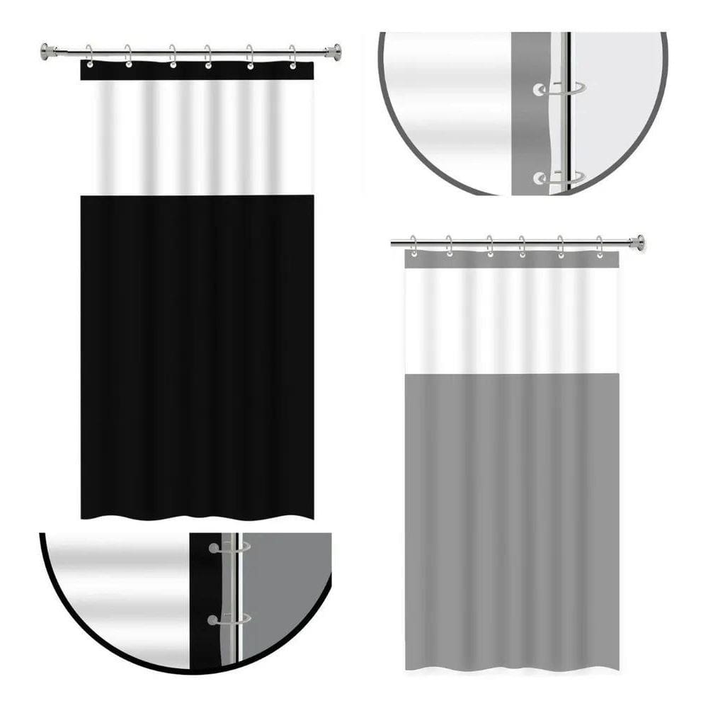 10X Cortina Box Em Pvc Antimofo Banheiro Preto Lisa Com Vis