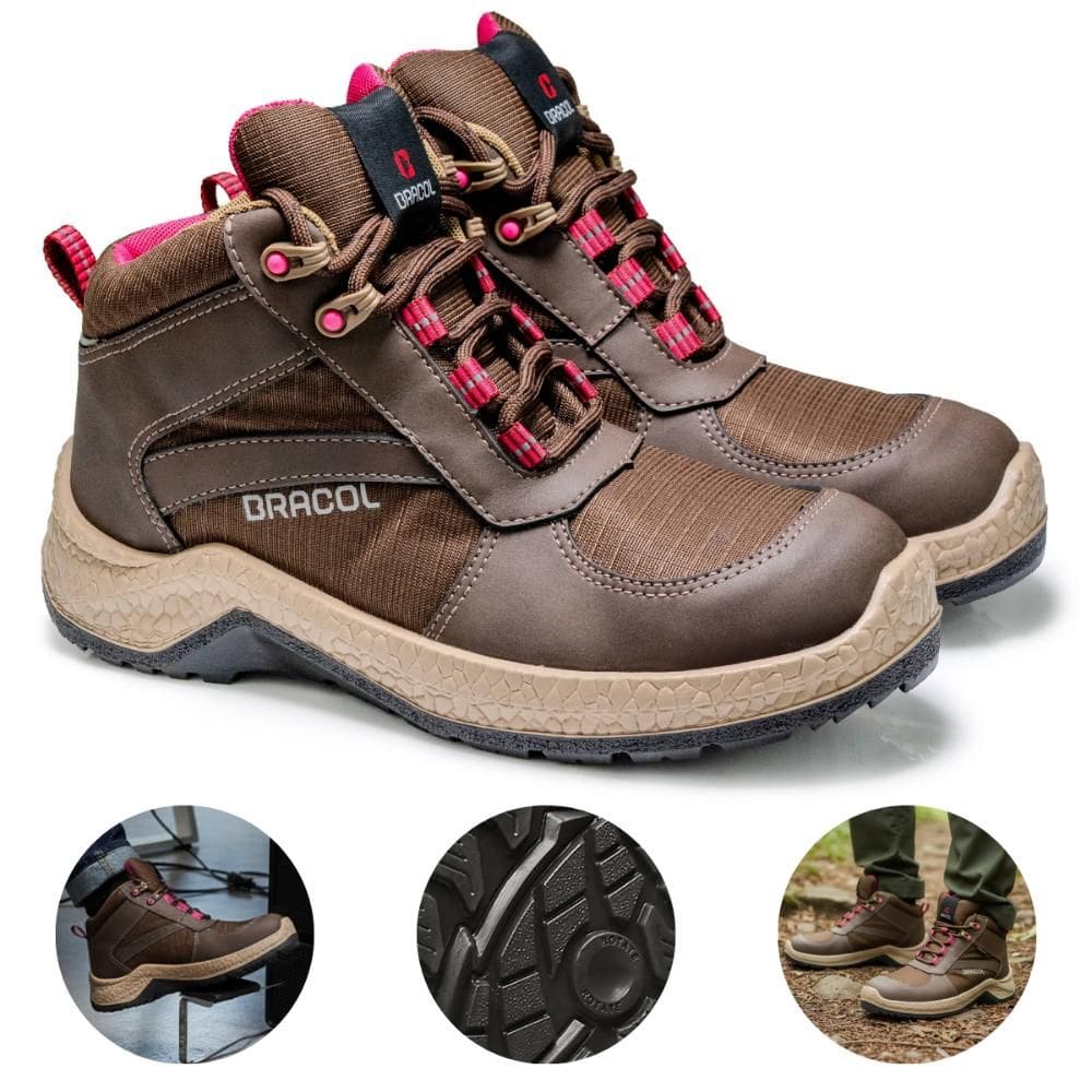 Bota Botina de Segurança Bico Plástico Cano Alto CA 42307 Ella Jade Bracol