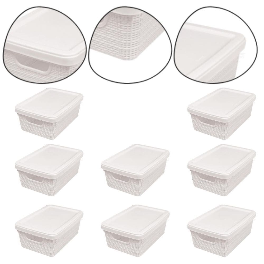 Kit 8 Caixa Organizadora Juta 5 Lts Tampa Jaguar Cor Bege