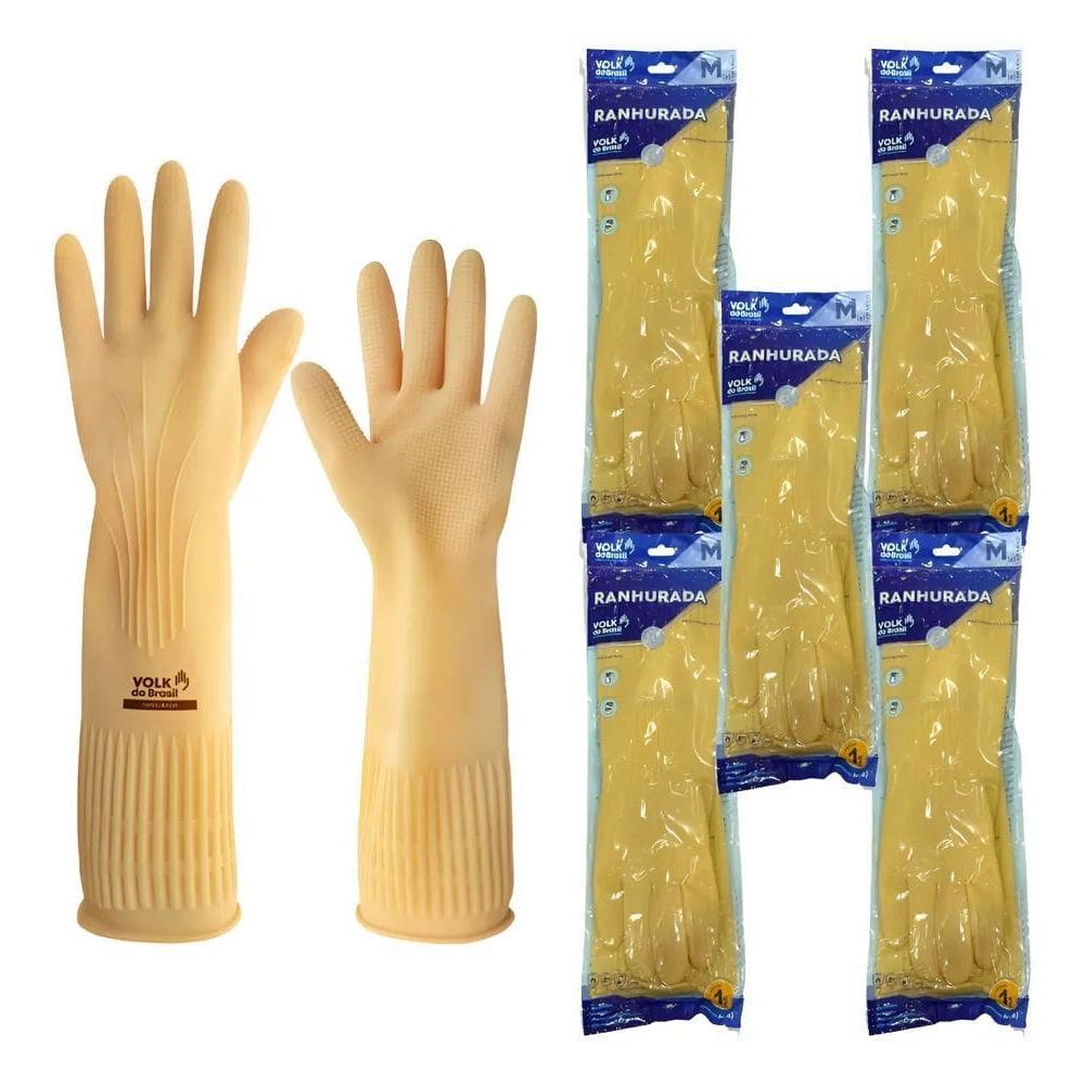 Kit 5 Prs Luva De Látex Natural Ranhurada Longa Natural 8