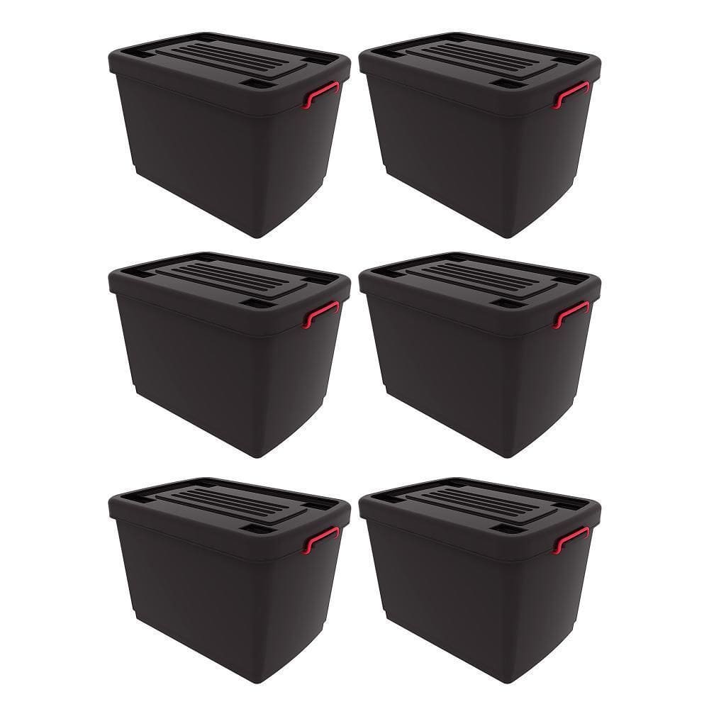 Kit 6 Caixas Organizadoras Com Roda Heavy Box 95 Lts - Preto
