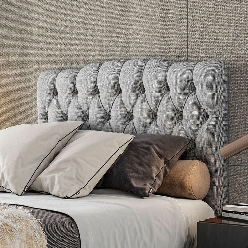Cabeceira Estofada King 195 Cm Prisma Linho Cinza