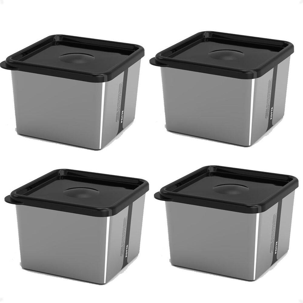 Kit 4 Pote Para Alimentos 850Ml Metallic C/Tampa Bpa Free