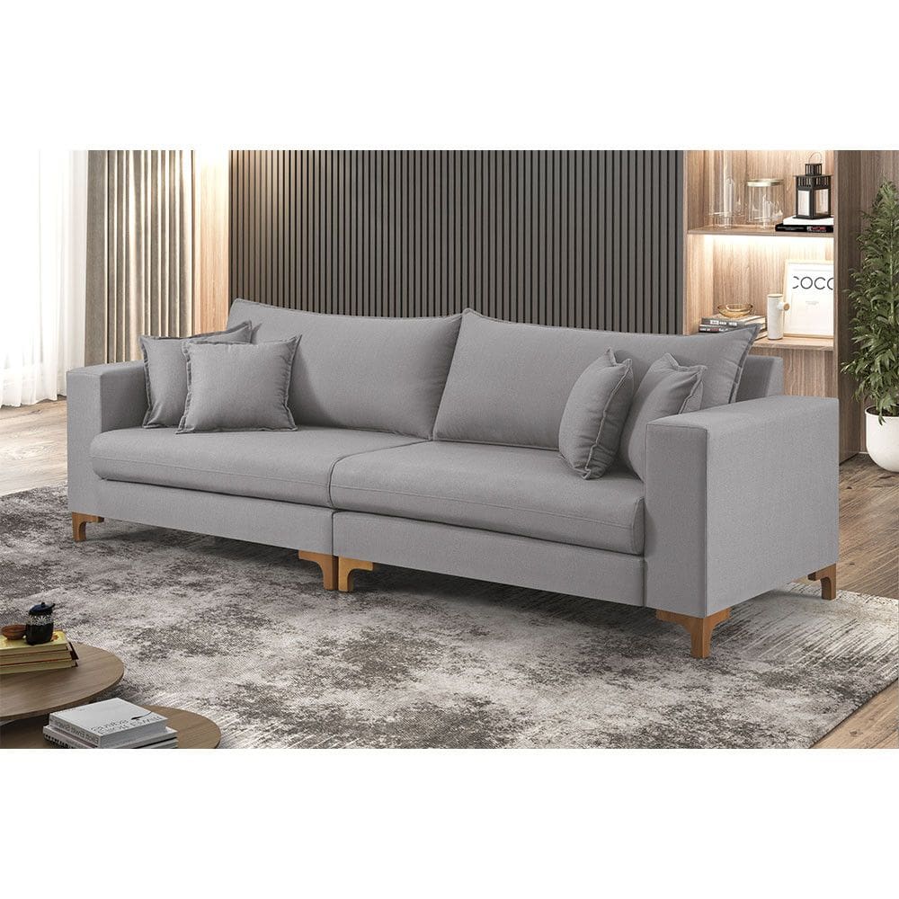 Sofa Fixo 5 Lugares M-197 2,60m Molas Bonnel, Almofadas Soltas e Revestimento em Linho - Estofados Martins