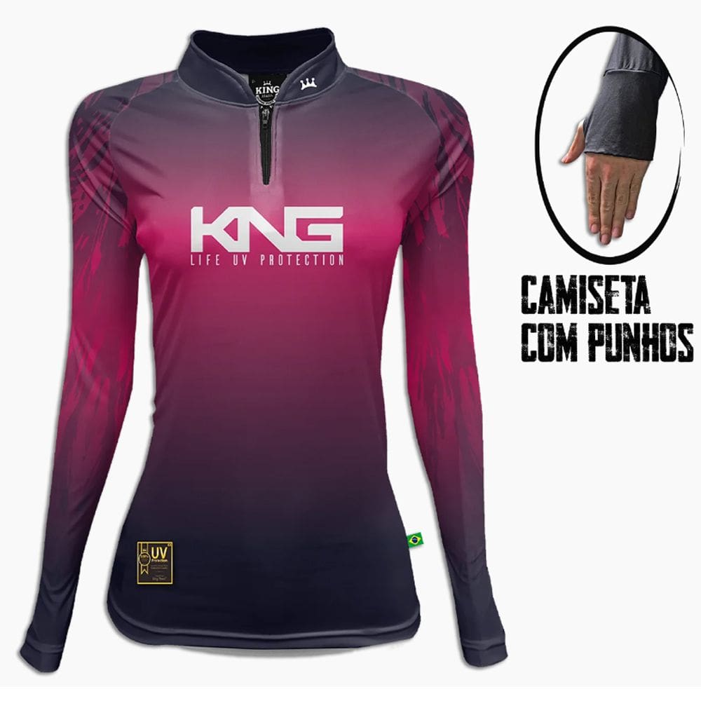 Camiseta Proteção Solar UV 50+ Com Punho Feminina King Brasil (KNG-02)