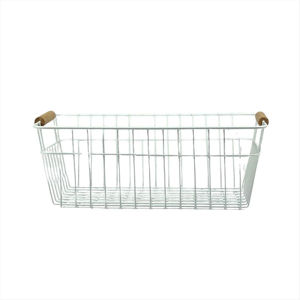 Cesta Organizadora Guarda Objetos Branco Metal Aramado Alça