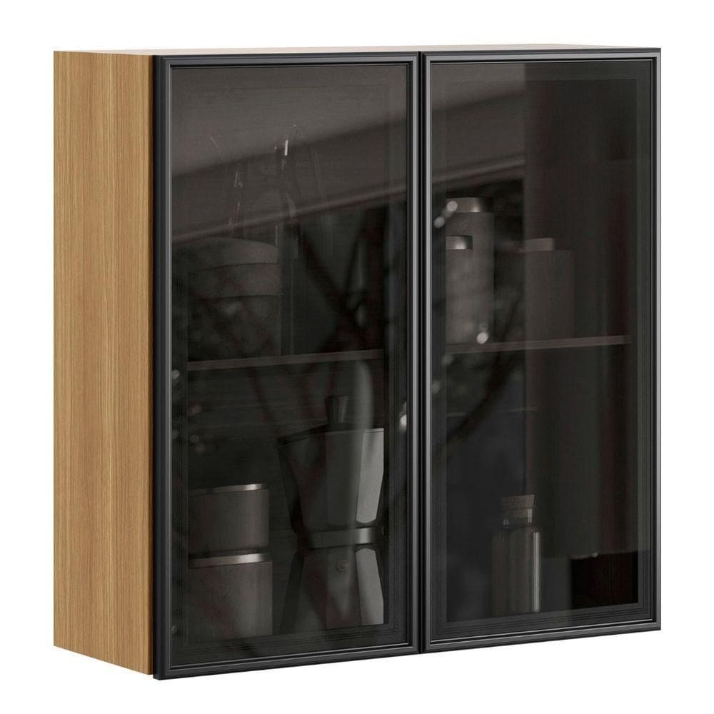 Armário Aéreo Art 2 Portas Vidro 80 Cm Freijó Preto Kit`s Paraná