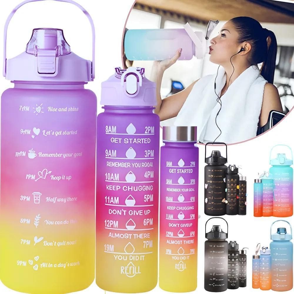 Kit 3 Garrafas Água Academia 2000 900 300Ml Roxo Rosa Amare