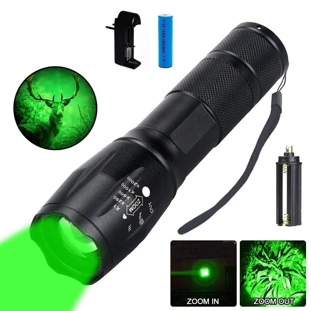 Lanterna Led Luz Verde T6 Tatica Caca Pesca Zoom Alta