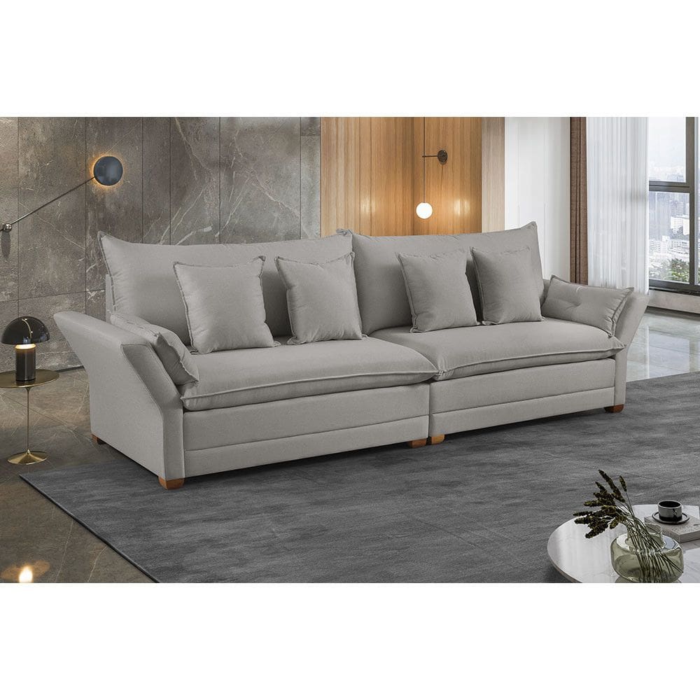 Sofa Fixo 4 Lugares M-198 2,50m Molas Bonnel Almofadas Soltas Linho Estofados Martins